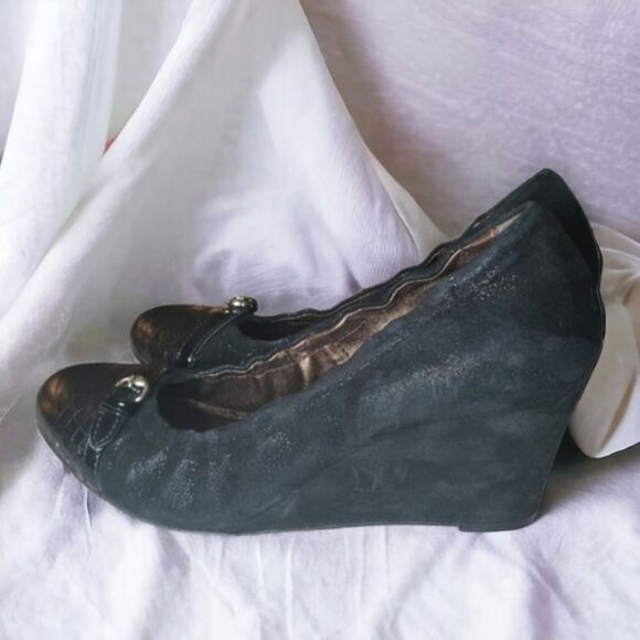 AGL Balletcore Whimsigoth Black Glitter Cap Toe Ballet Wedge - Picture 2 of 9